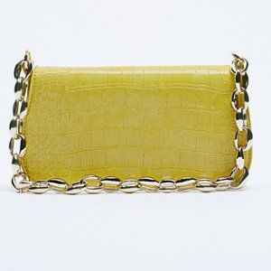 ZARA YELLOW GOLD CHAIN STRAP TEXTURED SHOULDER BAG